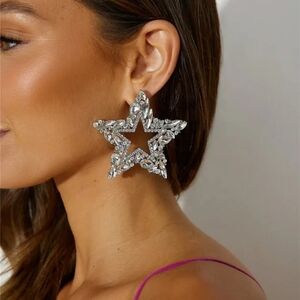 Star Shaped Crystal Encrusted Earrings - NWT